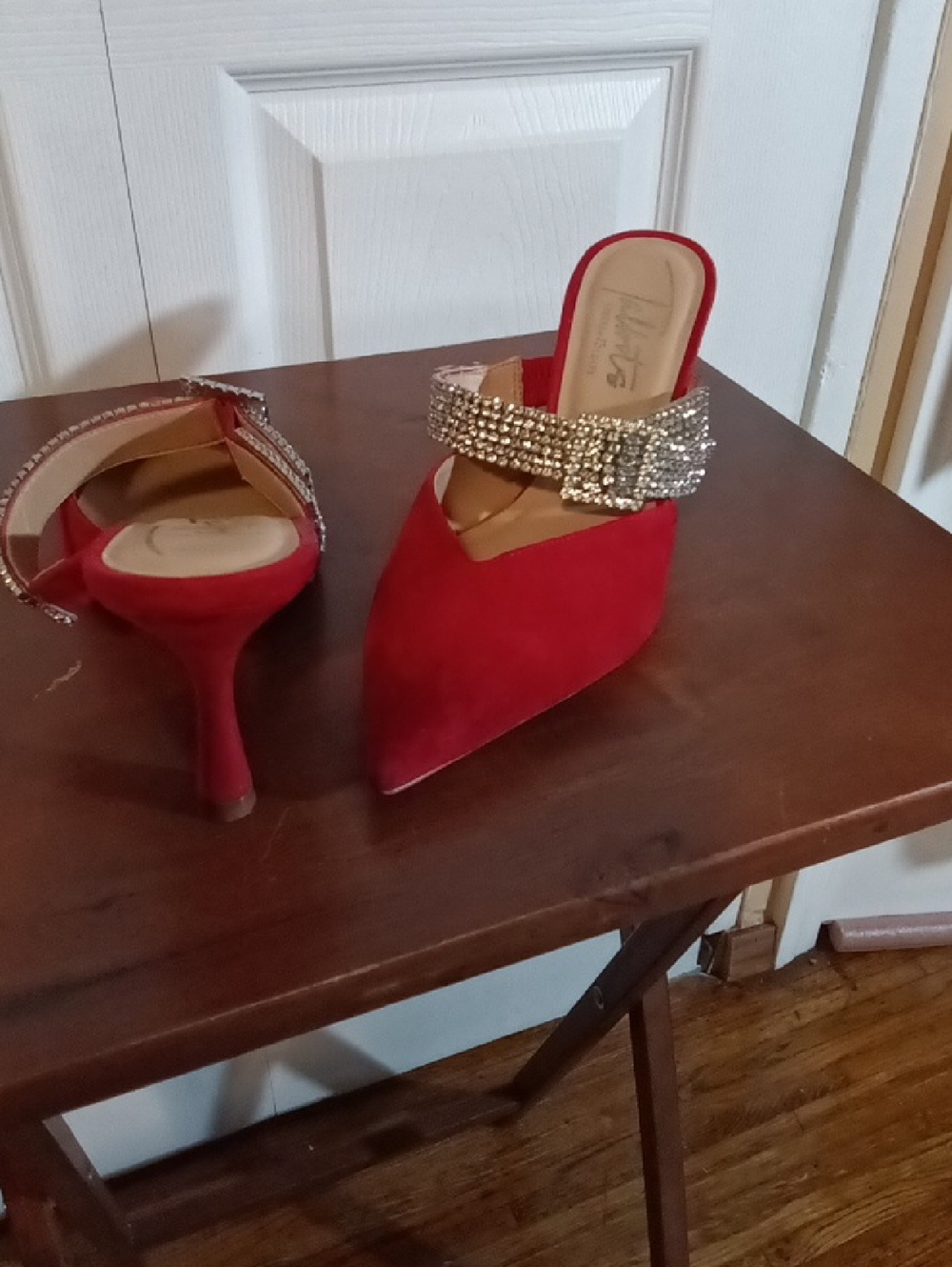 Talbots Red Pointed Toe Mules with Rhinestone Strap - Picture 3 of 3